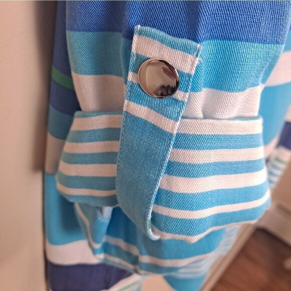 Chicos Top Womens SIZE 2 Blue Zenergy Striped Tie Up Tunic Hood - Picture 2 of 8